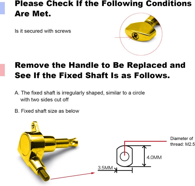 MAXCHEER 6PCS Metal Small Square Shape Guitar Tuning Peg Tuners Machine Head Replacemen Buttons knob Handle Tip (Gold Small) - Image 3